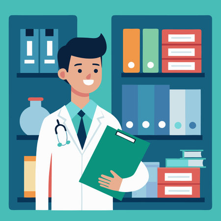 healthcare medical doctor man with clipboard in the office vector illustration graphic designのイラスト素材
