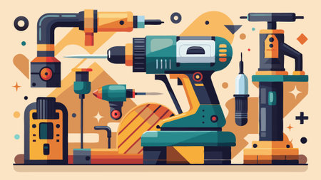 Electric drill in flat style. Tools for construction and repair. Vector illustrationのイラスト素材