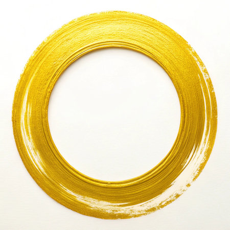 Gold paint circle on white paper background. Golden paint circle on white paperのイラスト素材