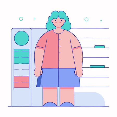 Fat woman with overweight. Fat female character. Vector illustration in flat styleのイラスト素材