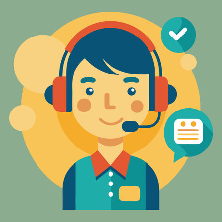 Customer service operator with headset. Call center. Flat design. Vector illustrationのイラスト素材