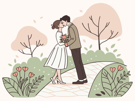 Wedding couple in love. Cute vector illustration in cartoon styleのイラスト素材