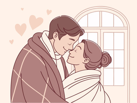 Couple in love at home. Vector illustration in cartoon style.のイラスト素材