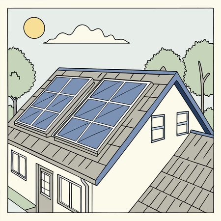 Solar panel on the roof of the house. Vector illustration in flat style.のイラスト素材