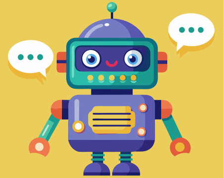 Cute robot with speech bubble. Vector illustration in cartoon style.のイラスト素材