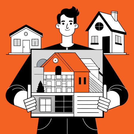 Real Estate Planning â Man Holding House Blueprint Illustrationのイラスト素材
