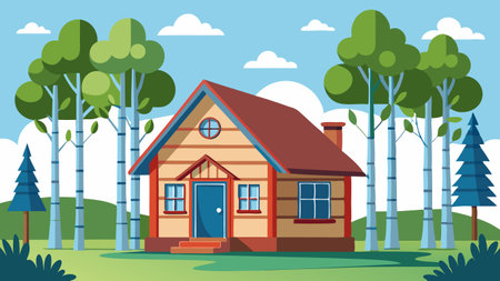 Vector illustration of a country house in the forest. Flat style.のイラスト素材