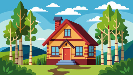 Vector illustration of a country house in the forest. Cartoon style.のイラスト素材