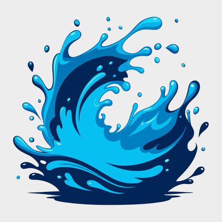 Blue water splash on white background. Vector illustration.のイラスト素材