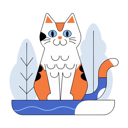 Cute cat sitting on a sled. Vector illustration in flat style.のイラスト素材