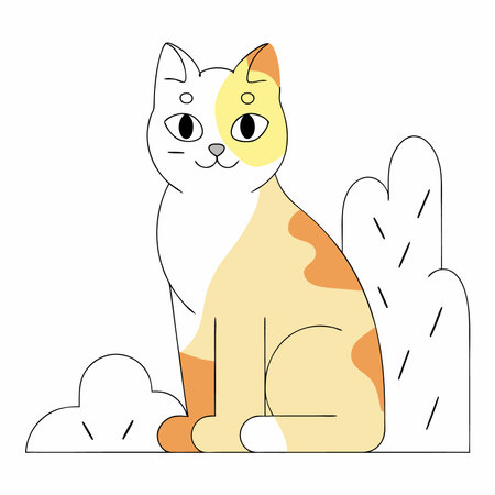Cute cat sitting on the ground. Vector illustration in flat style.のイラスト素材