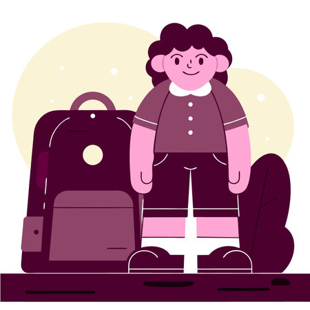 Vector illustration of a schoolboy with a backpack. Flat style.のイラスト素材