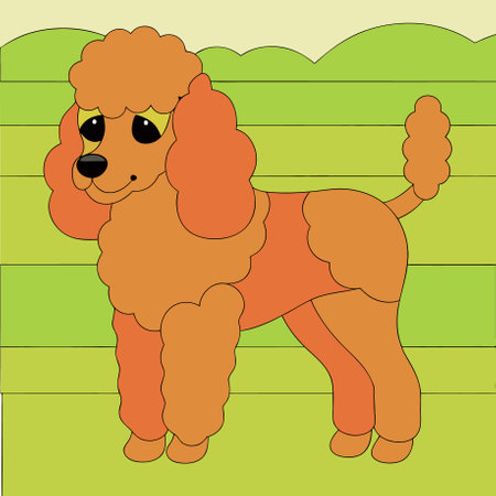 Cute cartoon poodle on a green background. Vector illustration.のイラスト素材