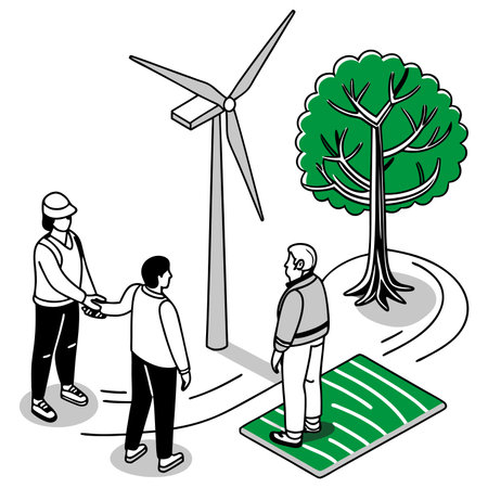 Eco friendly concept with people and wind turbines vector illustration graphic designのイラスト素材