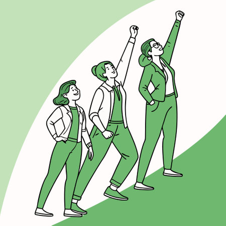 Group of young happy people standing with raised hands. Vector illustration.のイラスト素材