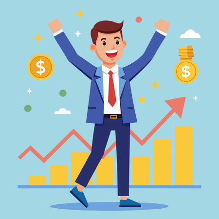 Businessman with hands up and money over blue background vector illustration graphic designのイラスト素材