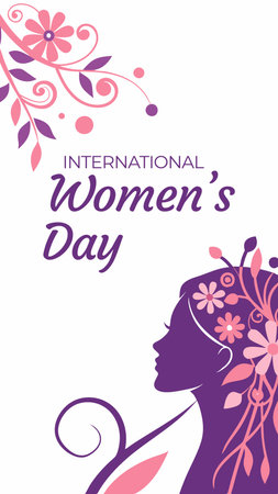 International Women's Day greeting card with beautiful woman silhouette. Vector illustration.のイラスト素材