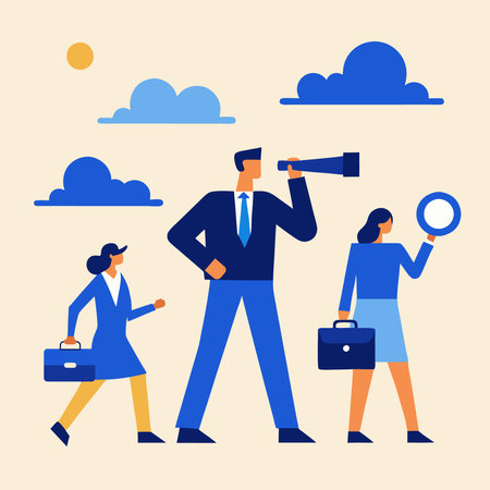 Business people with telescope and binoculars. Vector illustration in flat styleのイラスト素材