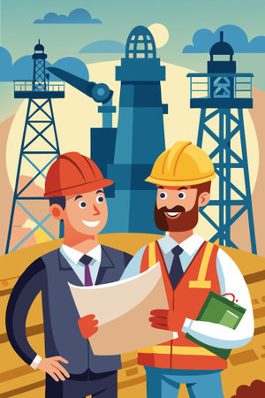 Engineer and engineer on construction site. Engineer and engineer on construction site vector illustrationのイラスト素材