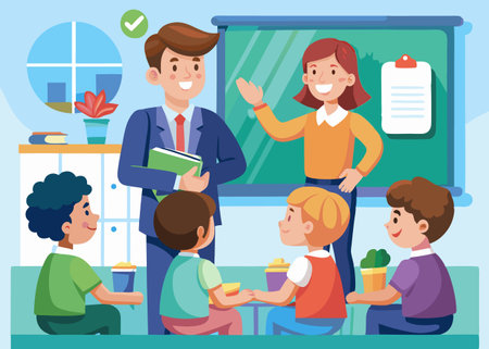 teachers group with teacher and students in the classroom vector illustration designのイラスト素材
