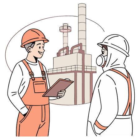Two workers in uniform and helmets with a clipboard. Vector illustration.のイラスト素材