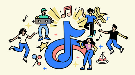 Dancing people and music. Vector illustration in line art style.のイラスト素材