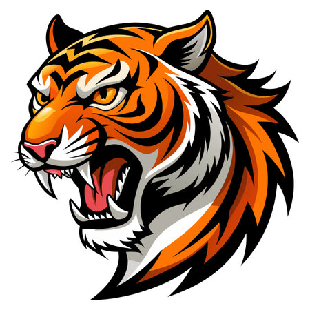 Tiger head mascot isolated on a white background. Vector illustration.のイラスト素材