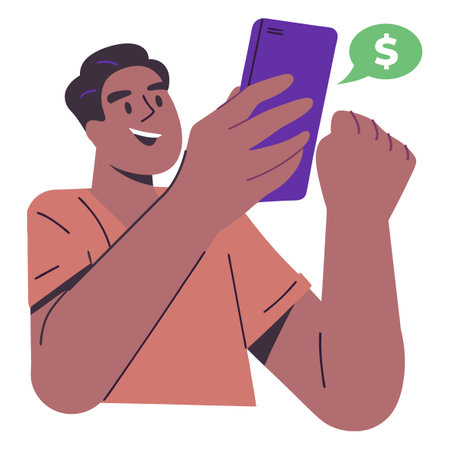 Vector illustration of a man using a smartphone. Flat style design.のイラスト素材