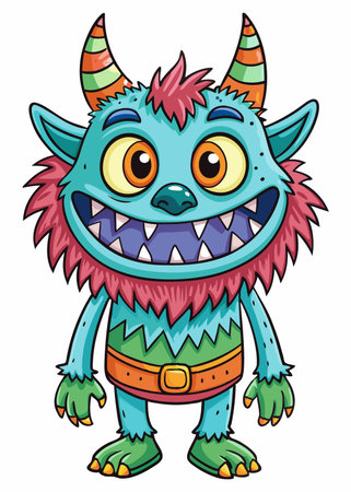 Funny cartoon monster. Vector illustration isolated on a white background.のイラスト素材