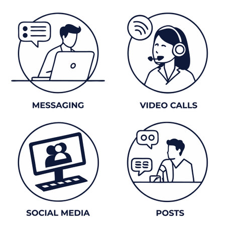 Video conference and online meeting icons set. Call center, telemarketing, teleconference, webinar, video conference, webinar. Vector illustrationのイラスト素材