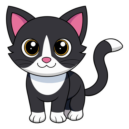 Cute black and white kitten with big eyes. Vector illustration.のイラスト素材