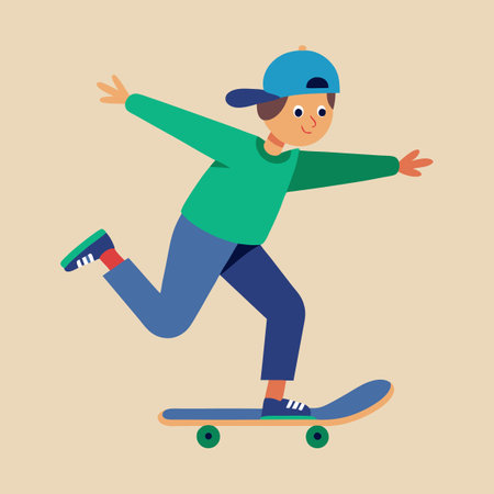 Skateboarder flat illustration. Skateboarder riding a skateboard.のイラスト素材