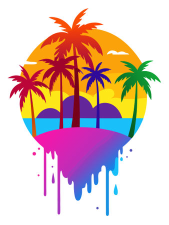 Tropical island with palm trees and splashes. Vector illustrationのイラスト素材