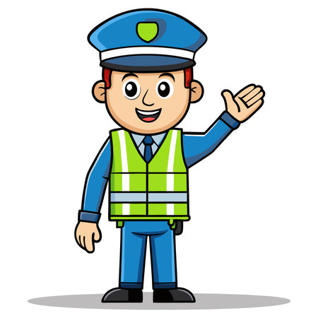 Policeman Waving Hand - Colored Character Cartoon Illustrationのイラスト素材