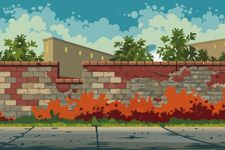 Vector Illustration of an Urban Landscape with Fire and Dry Grassのイラスト素材