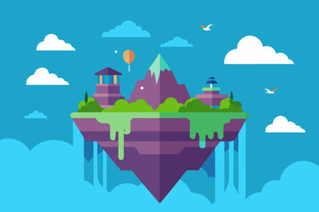 Flat design concept of mountain landscape. Vector illustration for web and mobileのイラスト素材