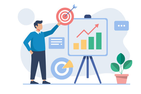Businessman Presenting Growth Chart and Target â Flat Vector Illustration for Strategic Planning and Marketing Successのイラスト素材