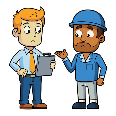 Cartoon engineer man and worker with notepad. Vector illustration.のイラスト素材
