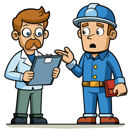Cartoon illustration of a construction worker with a clipboard and a builderのイラスト素材