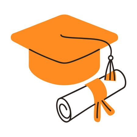 Graduation cap and diploma flat icon isolated on white background. Vector illustration.のイラスト素材