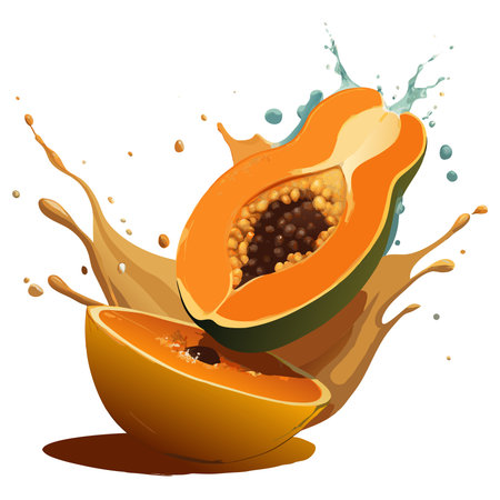 Papaya fruit splash isolated on white background. Vector illustration.のイラスト素材