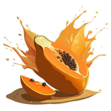 Papaya juice splash isolated on white background. Vector illustration.のイラスト素材