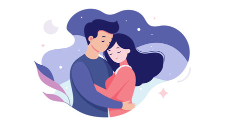 Couple in love. Happy man and woman hugging each other. Flat vector illustrationのイラスト素材