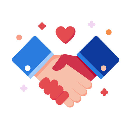 Handshake and heart icon. Vector illustration in flat design style.のイラスト素材