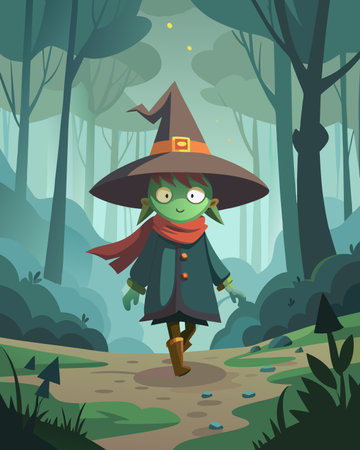 Witch in the forest. Vector illustration of a cartoon character.のイラスト素材