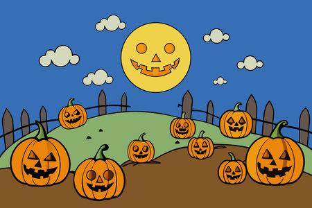 Halloween pumpkins in the field. Vector illustration for your designのイラスト素材