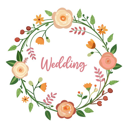 wedding invitation card with floral wreath vector illustration graphic designのイラスト素材