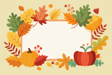 Autumn frame with pumpkins, leaves and berries. Vector illustrationのイラスト素材