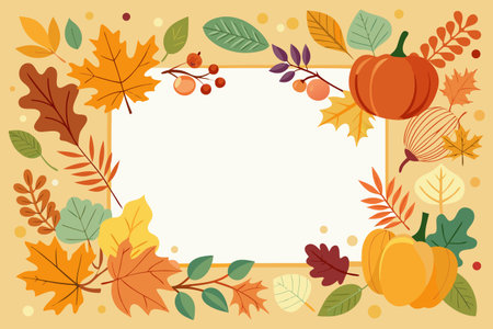 Autumn frame with pumpkins, leaves and berries. Vector illustration.のイラスト素材