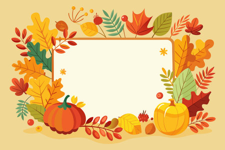 Autumn frame with pumpkins, leaves and berries. Vector illustration.のイラスト素材